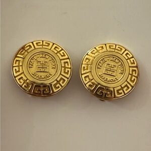 Vintage Givenchy Gold plated Medallion Earrings with original backin